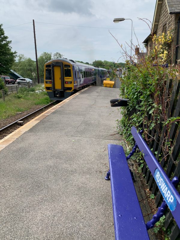 A Sprinter train leaving Ruswarp on the single track line.