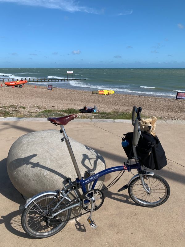 Brompton Revival - Bertie and the Brompton at Littlehampton Beach.