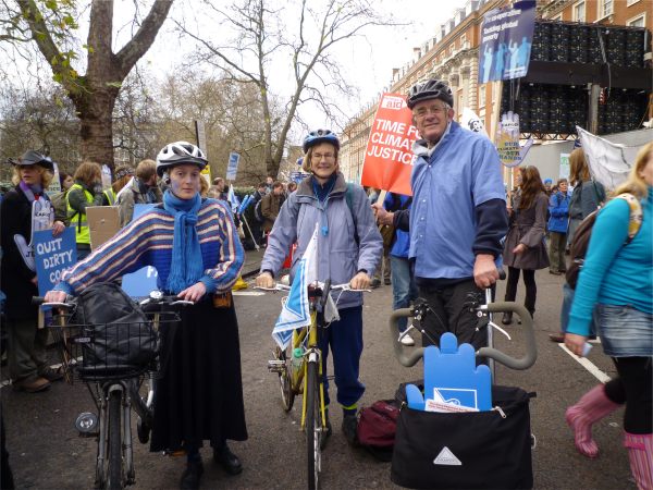 Bobby and the Brompton with other cyclists at a rally in London.