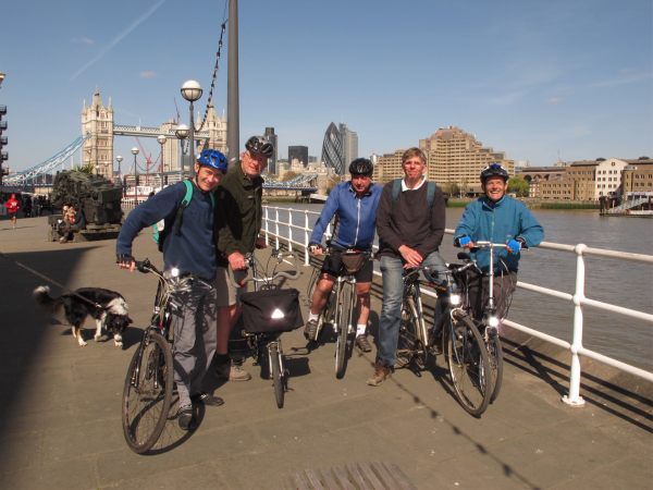 April 2012. Sustrans friends David, Bob, Phil, Peter, Roger. Thames Cycle Route.