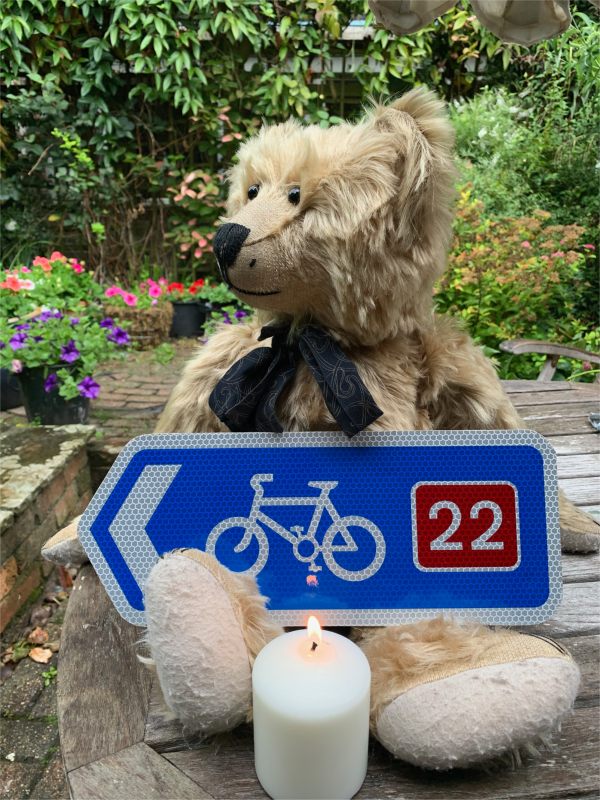  Bertie, Cycle route No 22 sign and a candle lit for Diddley.