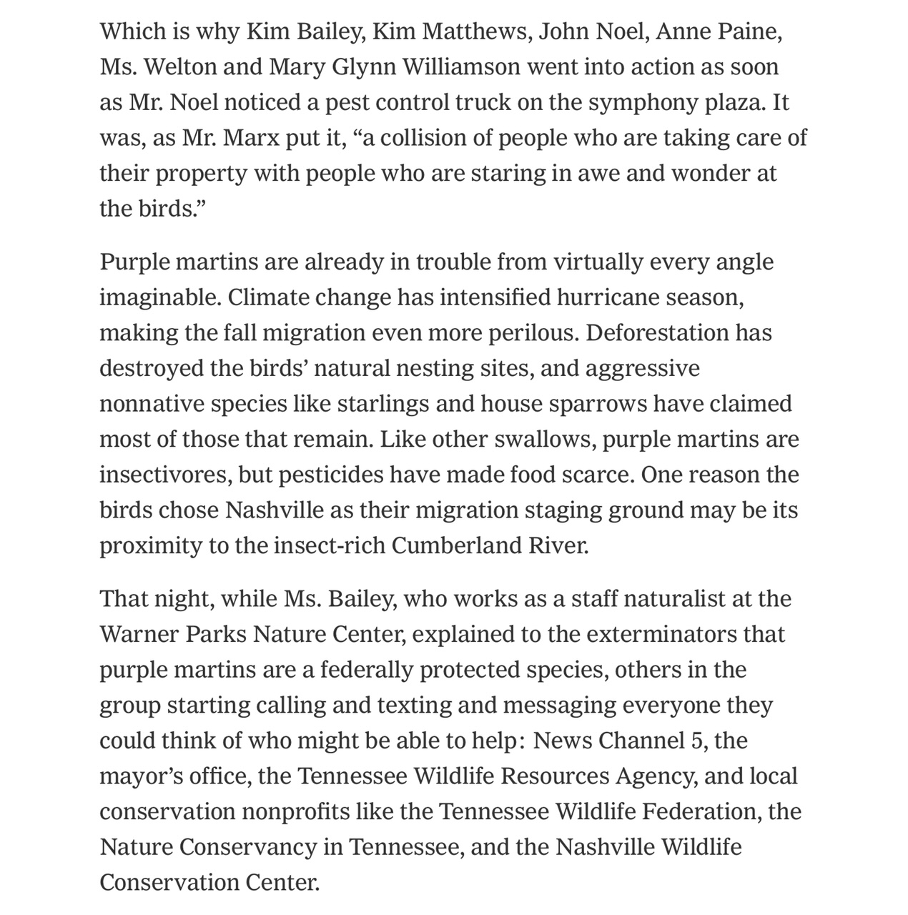 New York Times Article on the Purple Martin. Click on link towards the bottom of the blog for the PDF.