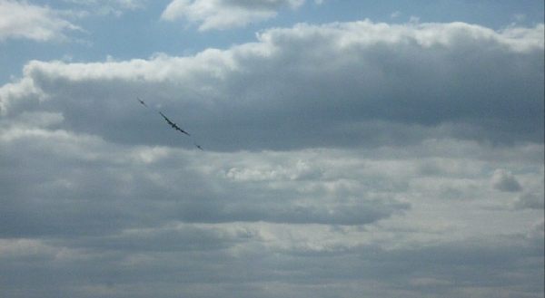 Once airborne, she was joined by the Hurricane and Spitfire to form the memorial flypast. (Click on the picture)