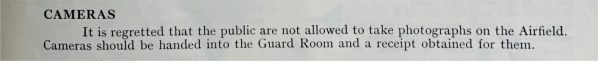 Section of the General Information expressly forbidding cameras at the Airshow, which had to be handed in at the Guard Room!