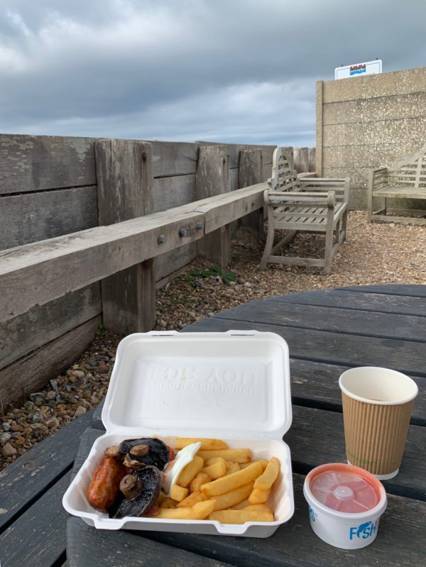 Yummy yummy. Breakfast in a box at the Bluebird, Ferring-by-Sea.