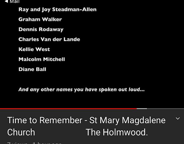 Diddley's name amongst those remembered in the service.