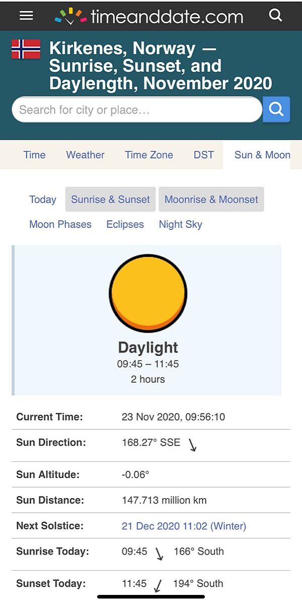 Weather forrecast for Kirchenes, Norway.