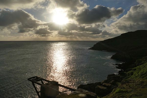 View of the setting sun across the bay.