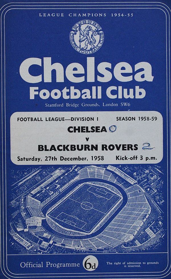Programme cover for Chelsea v Blackburn Rovers. 27 December 1958.