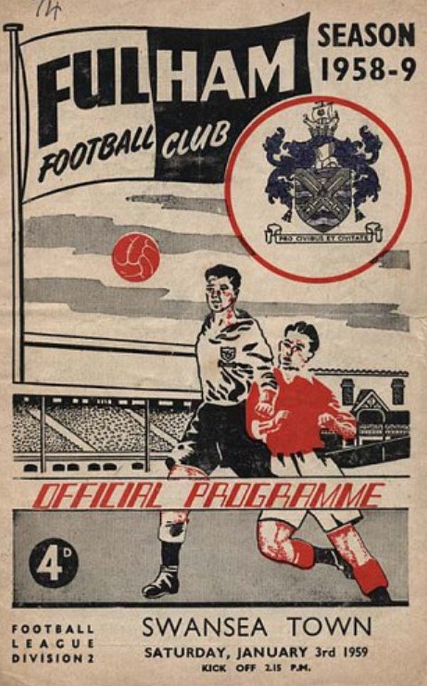 Programme cover for Fulham v Swansea Town. 3 January 1959.