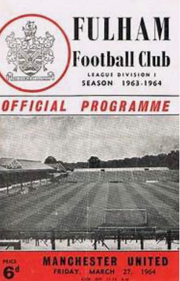Programme cover for Fulham v Manchester united. 27 March 1964.