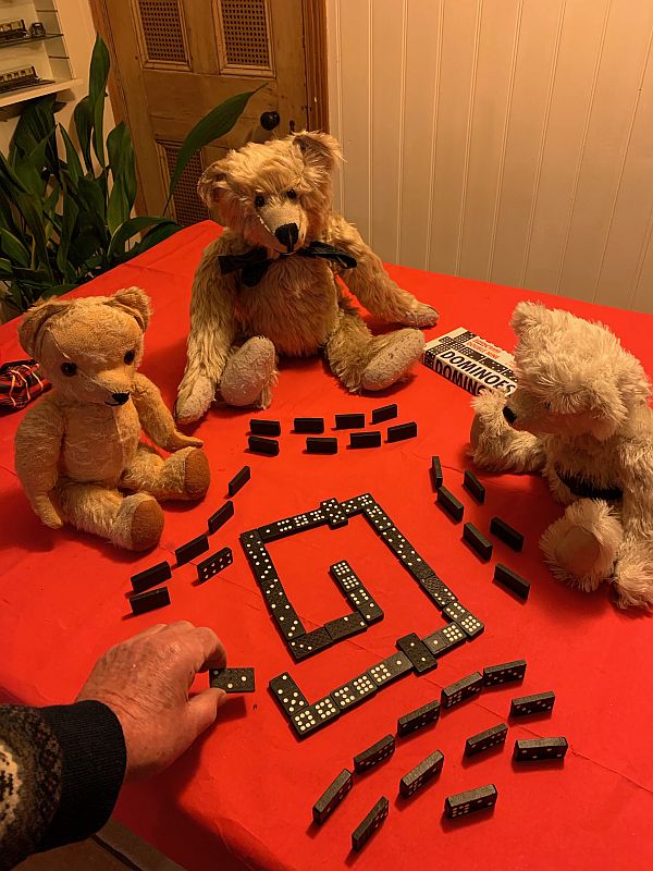 Bertie, Eamonn and Trevor playing Dominoes with Bobby.