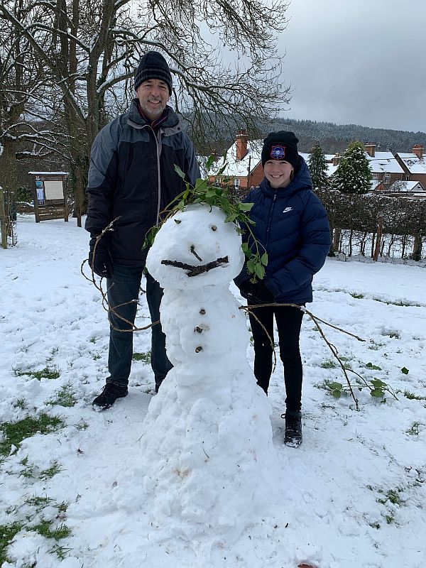 Andrew, Daisy-Mae and snowman.