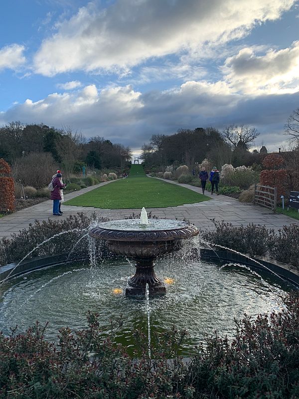 Water fountain and gardens at Wisley.