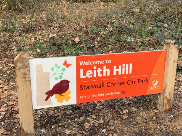 Leith Hill car park sign, stating it is part of the Wotton Estate.