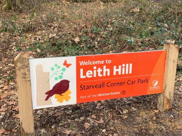 Leith Hill car park sign, stating it is part of the Wotton Estate.