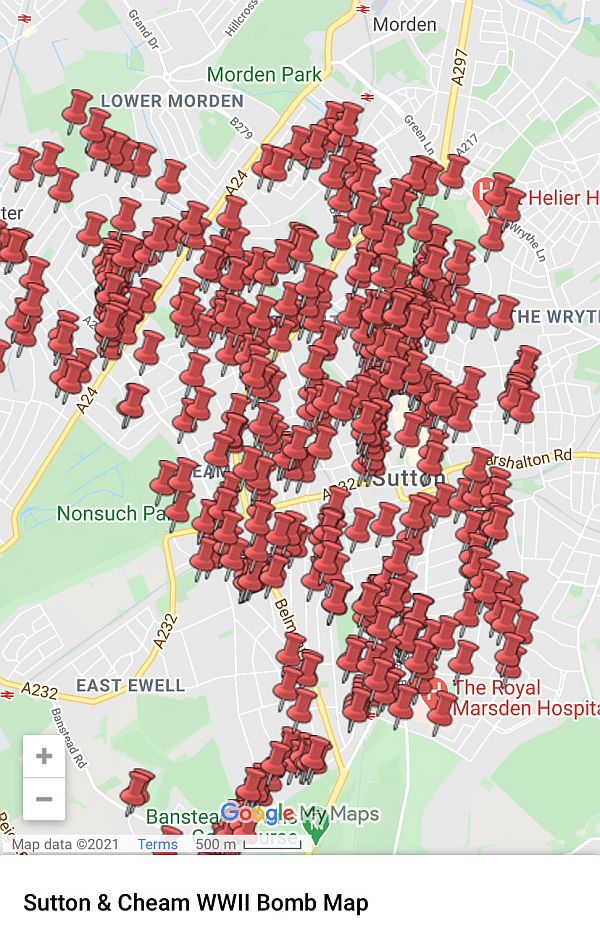 Bomb Map of Sutton and Cheam.