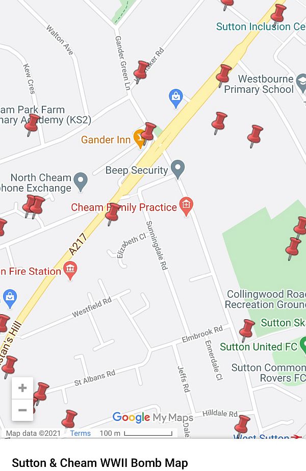 Bomb Map of Sutton and Cheam.