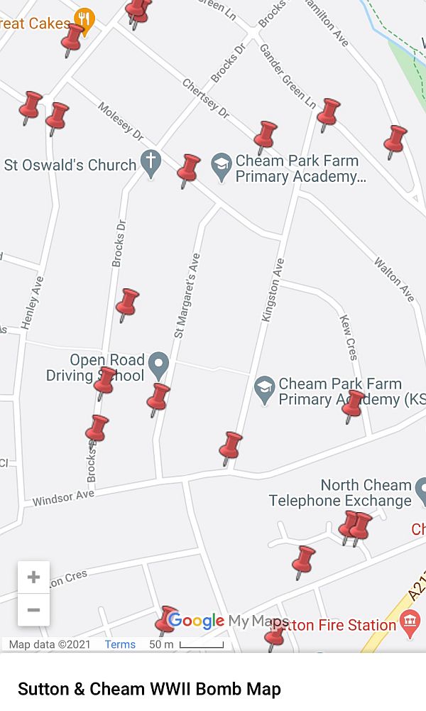 Bomb Map of Sutton and Cheam.