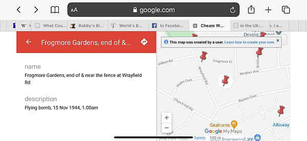 Bomb Map of Sutton and Cheam - close-up on Brocks Drive.