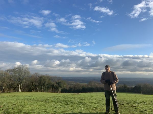 Bobby wearing Wendy's Jumper on the Weald.