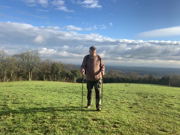 Bobby wearing Wendy's Jumper on the Weald.