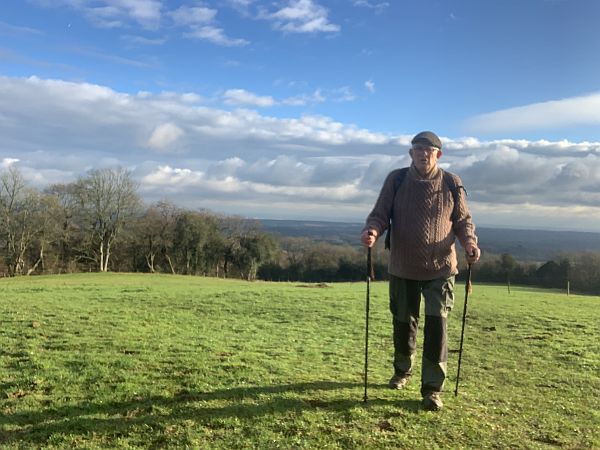 Bobby wearing Wendy's Jumper on the Weald.