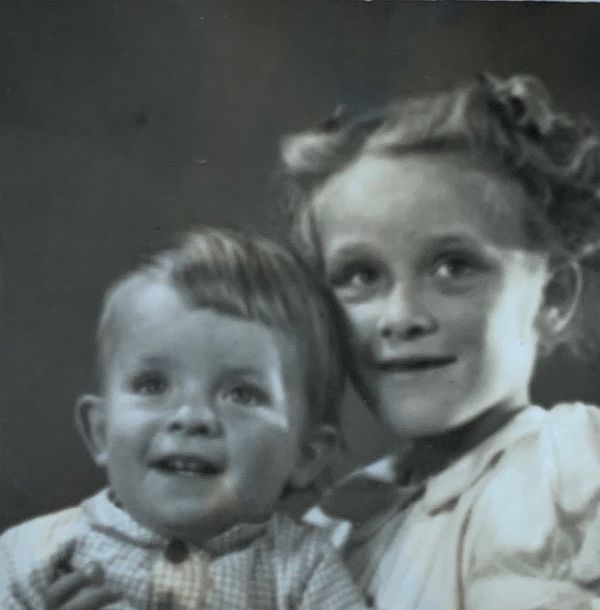 A black and white photograph of Bobby and Wendy, 1944,