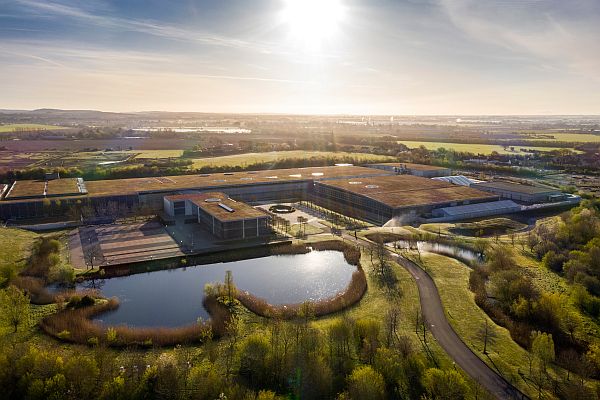 An aerial view of the Rolls-Royce factory at Goodwood.