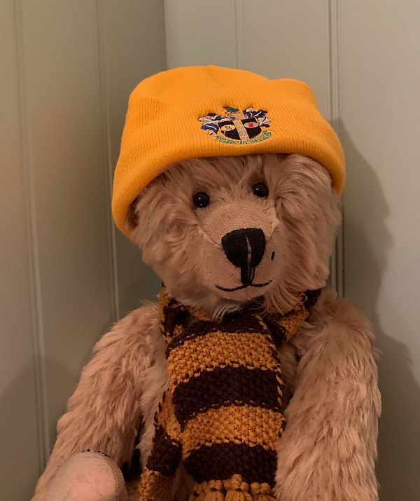 Bertie wearing his Sutton United Beanie 'at and scarf.