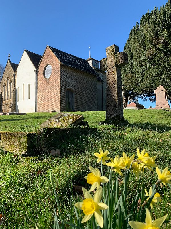 Wotton Church. The brick extension is the Evelyn Chapel.