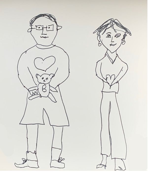 The Art of Kate. A drawing of Bobby (holding Bertie) and Kate.