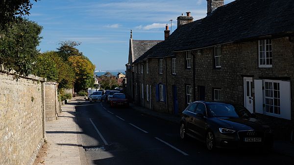 Langton Matravers - far right in white, Roxteth Cottage.