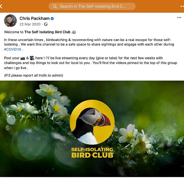 Self-Isolating Bird Club Facebook Group.