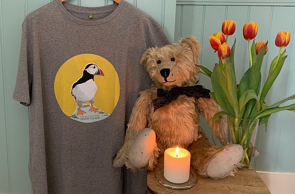  Bertie, with some tulips and a candle lit for Diddley, along with Bob's Self-Isolating Bird Club T-Shirt. (XXL)