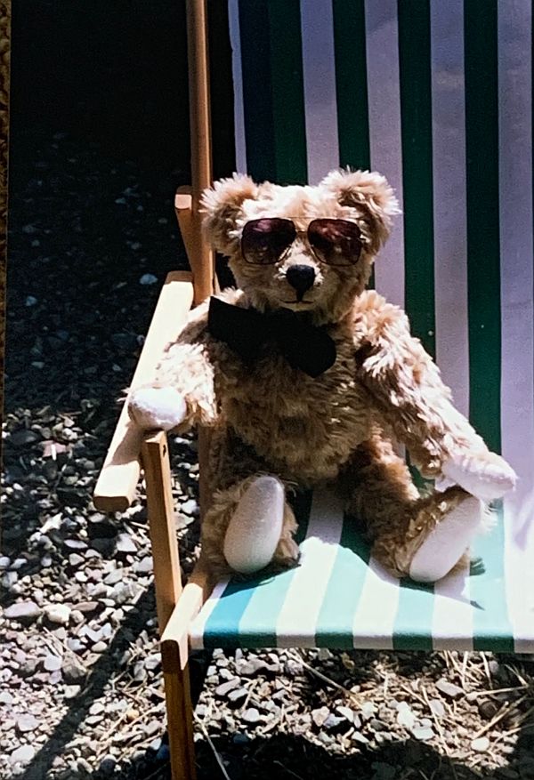 Bertie sat in a deck chair.