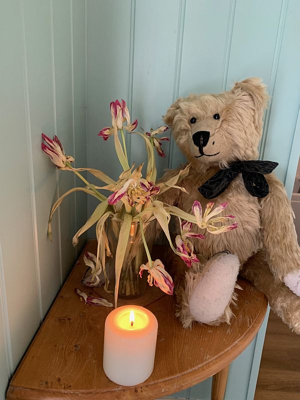 Tulips and a candle lit for Diddley.