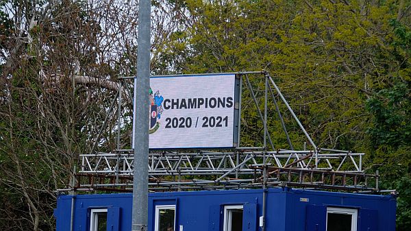 Sign announcing "Champions 2020/2021"