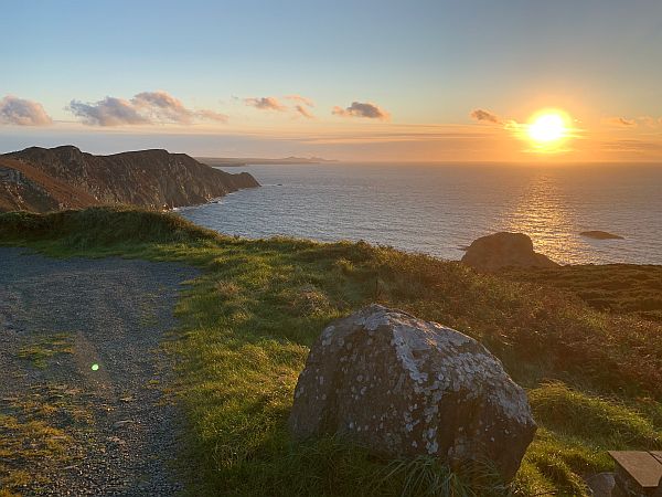 Golden sunset over the sea as seen from Garn Fawr.