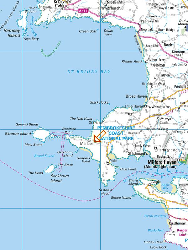 Map of the Pembrokeshire Coastline. 35 Years Bobby's been coming here.