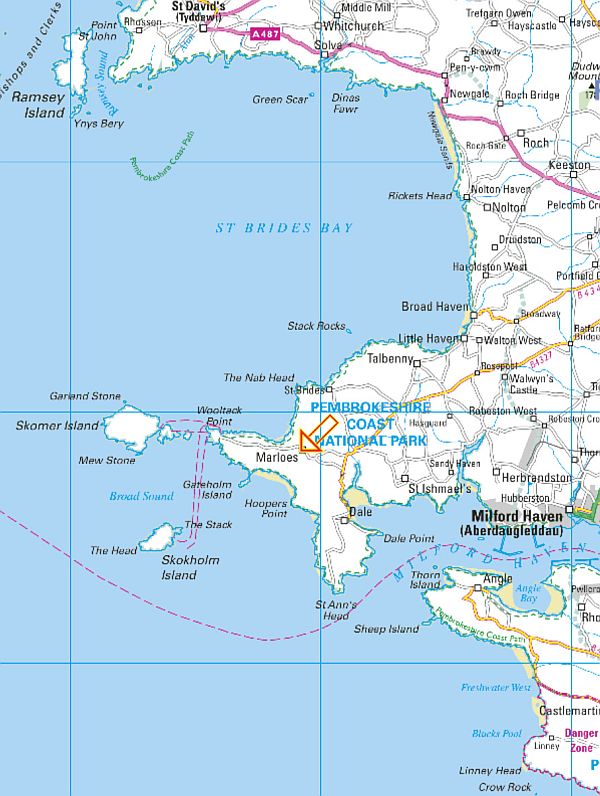 Map of the Pembrokeshire Coastline. 35 Years Bobby's been coming here.