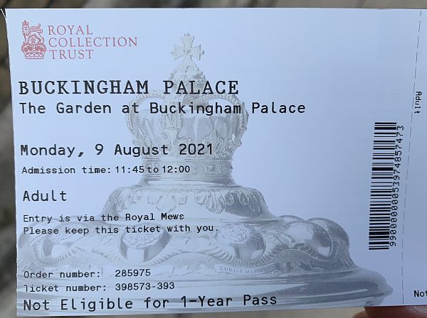 Bobby's Buckingham Palace entry ticket.