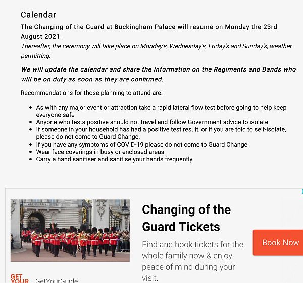 Screenshot from the website about Changing the Guard.