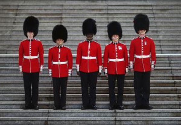 Picture of the five guards showing the different button spacing.