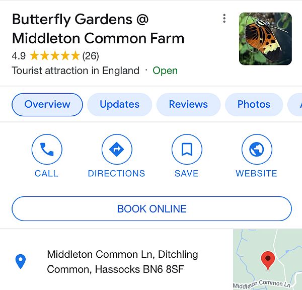Google Review Page of Butterfly Gardens at Middleton Farm.