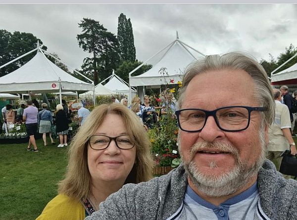 Elizabeth and Tim at the flower show on Thursday.