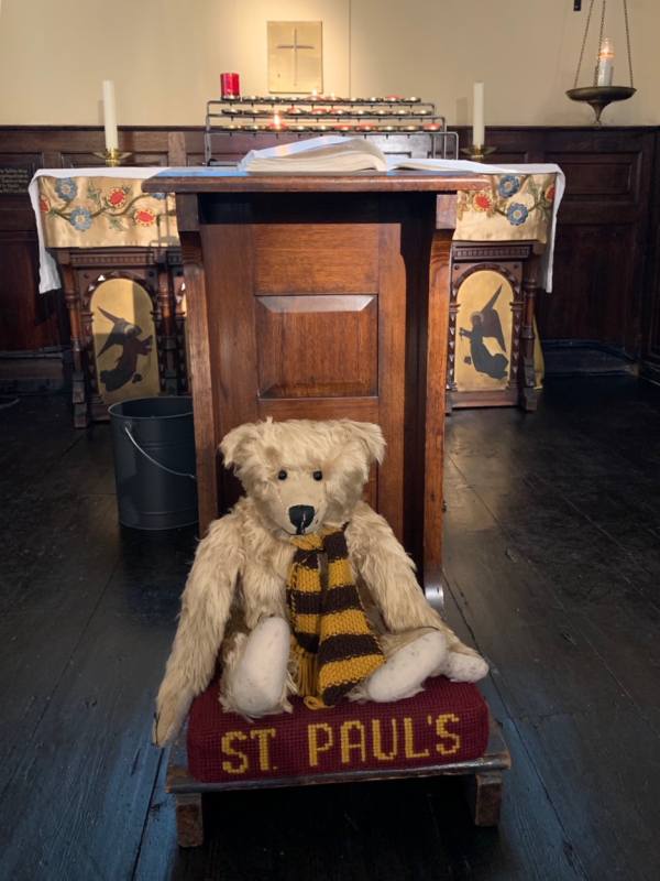 Bertie on a hassock labelled "St Paul's".