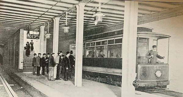 A tram at one of the underground stops in the Kingsway Tram Tunnel.