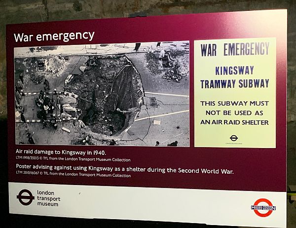 War time poster showing bomb damage to the Kingsway Tram Tunnel explaining that it should not be used as an air raid shelter.