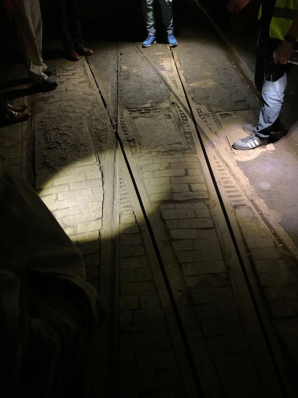 Track work in the Kingsway Tram Tunnel.